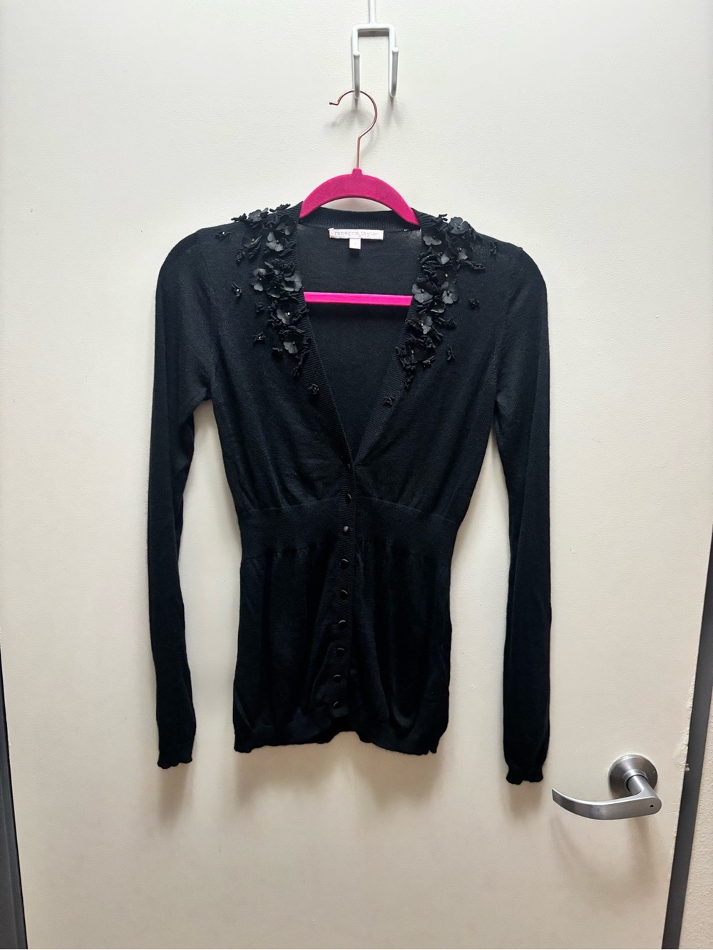 Rebecca Taylor silk/cashmere/wool blend Black Cardigan size S (0059)
